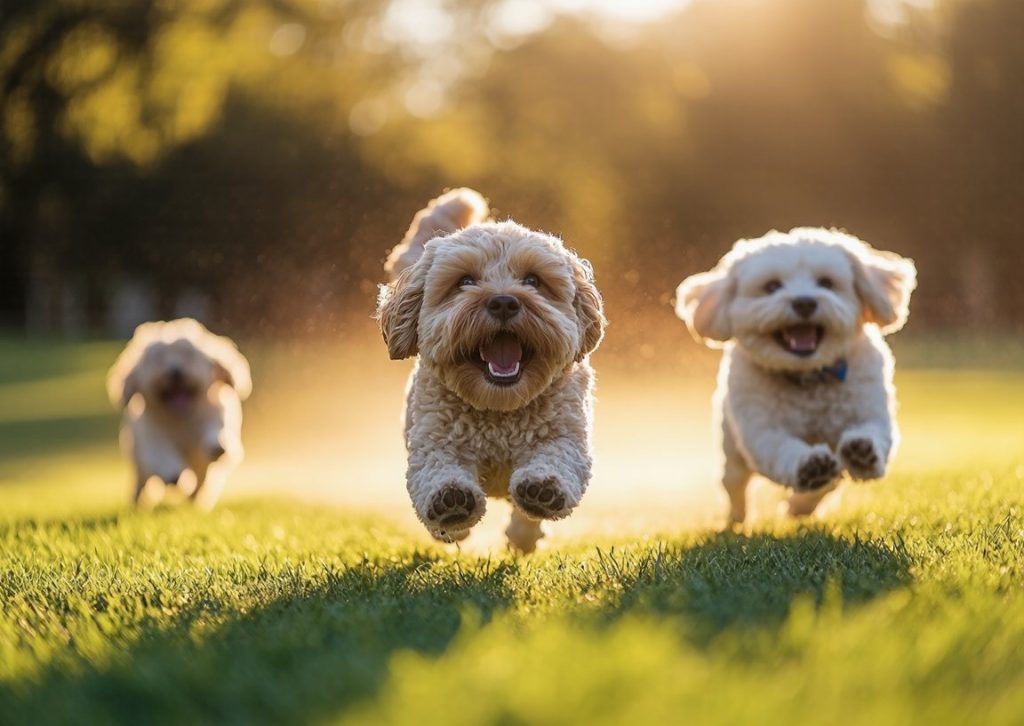Trois chiens joyeux