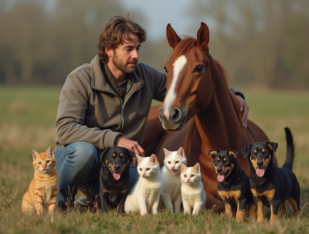 Illustration homme et animaux